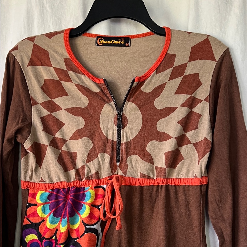 Luna Claire Brown and Red Geometric Dress